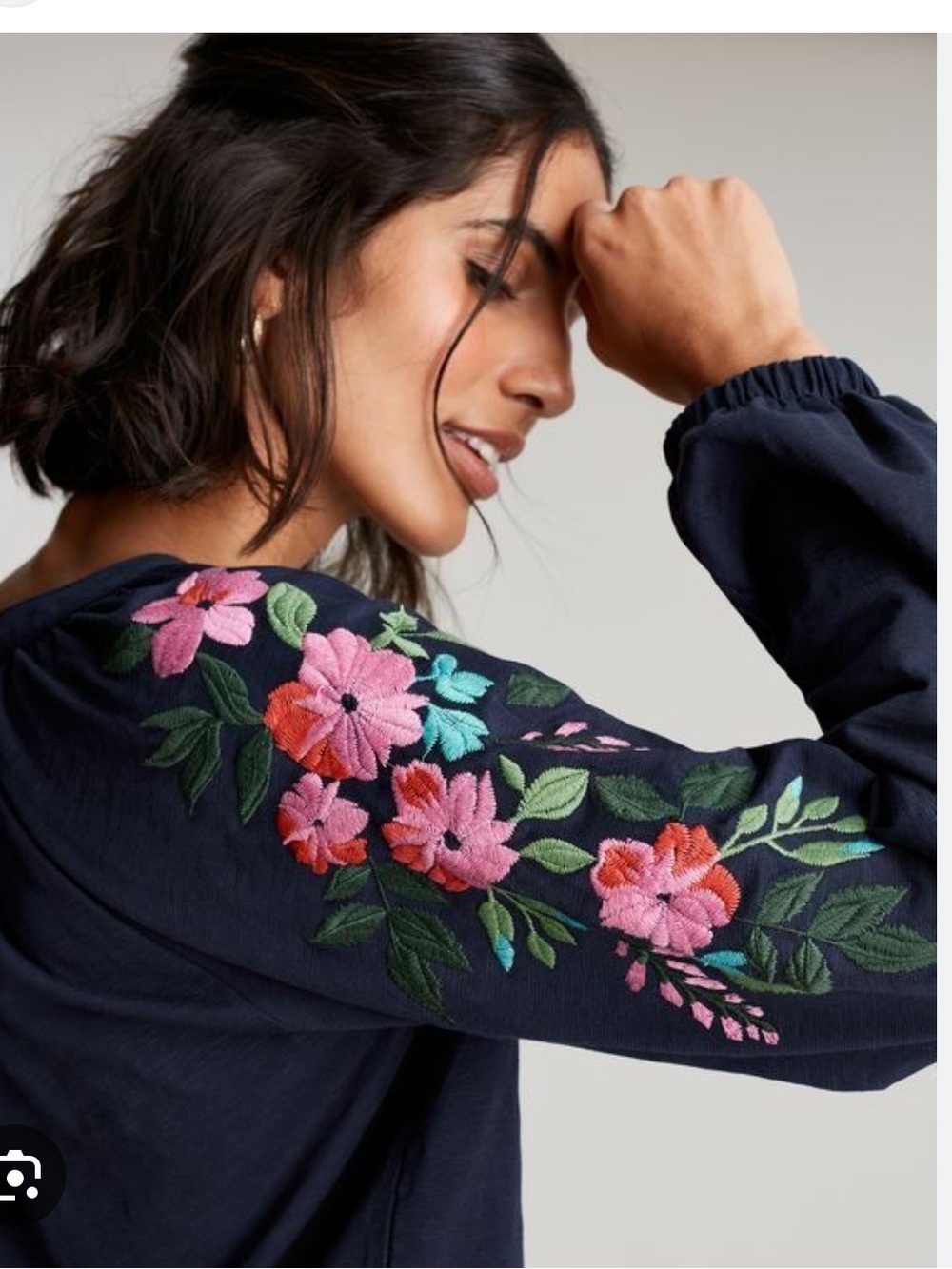 Joules Navy Raglan Embroidered Top